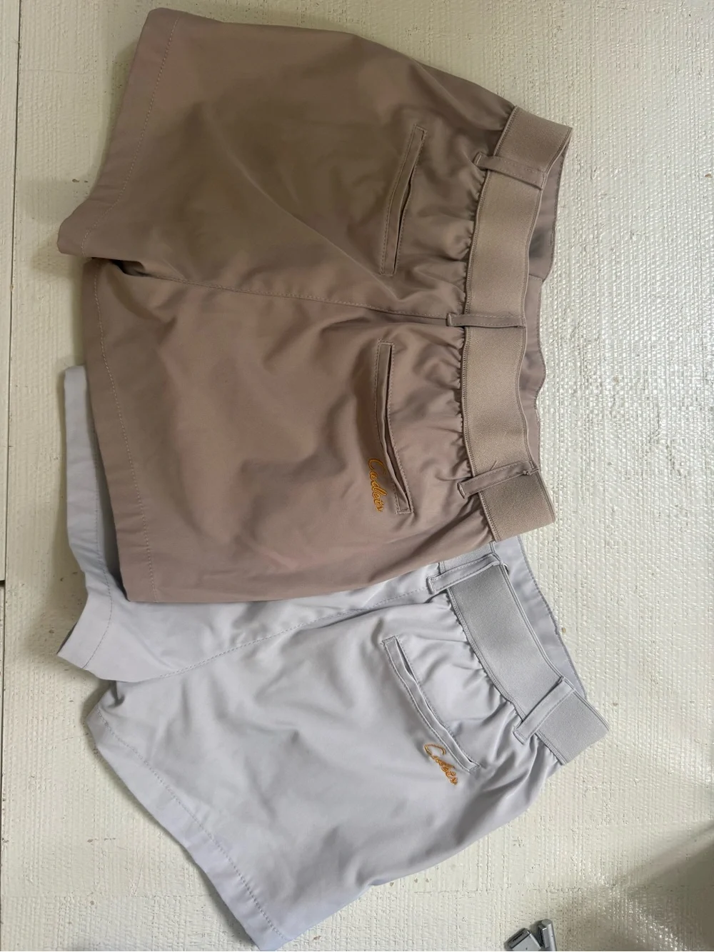 Kids Active Shorts Set in Taupe and Light Gray — Script Logo Detail